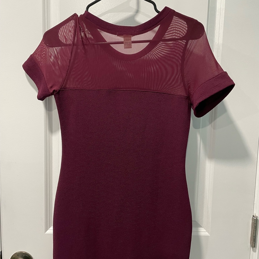 Burgundy dress .